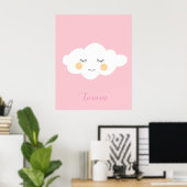 Baby naam Sleepy Kawaii Cloud Pastel Roze Poster (Thuiskantoor)
