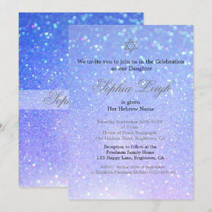 Baby Naming Ceremony Hebrew Girl Glitter Kaart