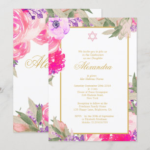 Baby Naming Ceremony Hebrew Girl Gold Invitation Kaart