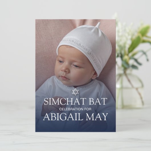 Baby Naming Simchat Bat Photo Simple Invitation Kaart (Staand voorkant)