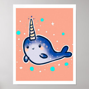 Baby Narwal Kunstprint Voor Kinderen & Kinderkamer Poster