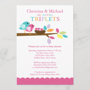 Baby nesten Triplets Baby Shower Invitations Kaart