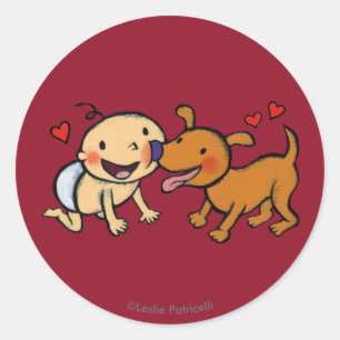 Baby neuskussen van de hond ronde sticker