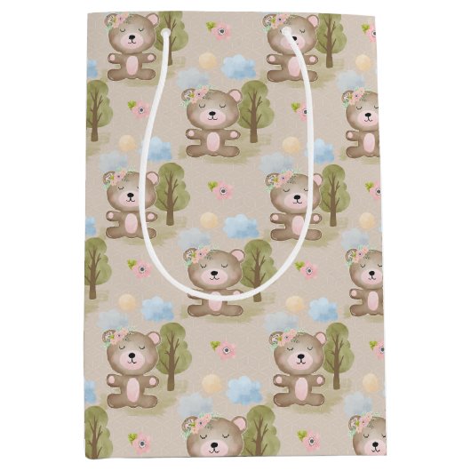 Baby Neutraal Beer Forest Large Gift Bag Medium Cadeauzakje (Voorkant)