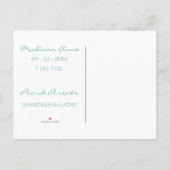 Baby Newborn Foto Green Gender Neutral Cute Birth Aankondigingskaart (Achterkant)