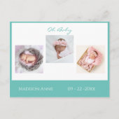 Baby Newborn Foto Green Gender Neutral Cute Birth Aankondigingskaart (Voorkant)