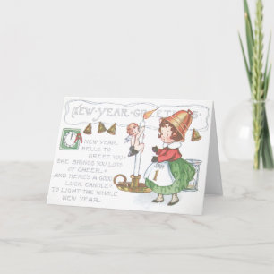 Baby Nieuwjaar Candle Bells Klok Zandloper Feestdagen Kaart