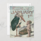 Baby Nieuwjaar Cherubijn Engel Ooievaar Feestdagenkaart (Voorkant / Achterkant)