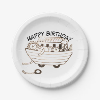 Baby Noah Ark with curved Happy Birthday design Papieren Bordje
