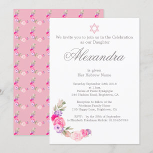 Baby Noemceremonie Hebreeuwse roze uitnodiging