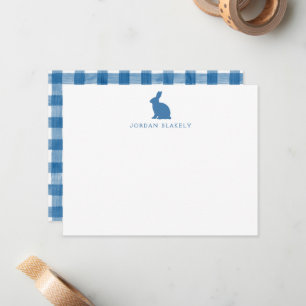 Baby Notitiekaart, Blauwe Konijn Gingham Plat Notitiekaartje