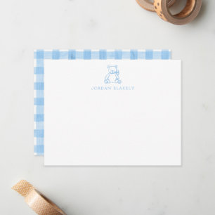 Baby Notitiekaart, Lichtblauwe Teddybeer Gingham P Notitiekaartje