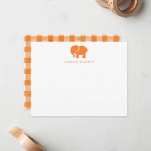 Baby Notitiekaart, Oranje Olifant Gingham Platte K Notitiekaartje