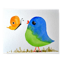 Baby Nursery wallart_ Waterverf Blue Bird