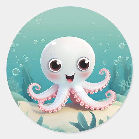 Baby Octopus Ocean Ronde Sticker (Voorkant)
