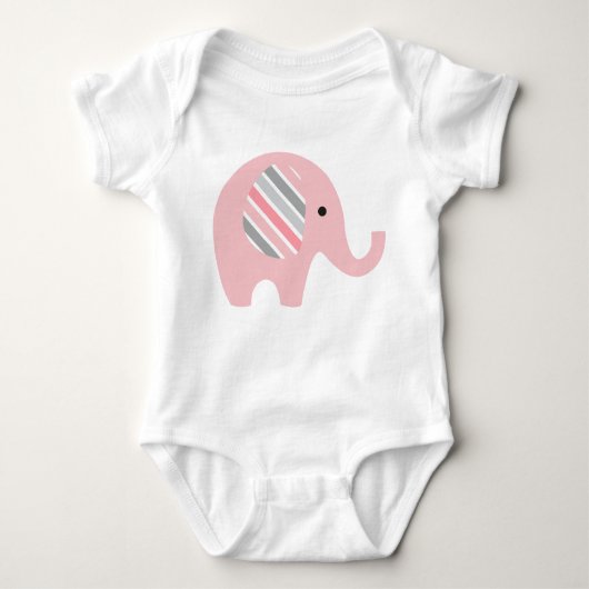 Baby odysuit met roze olifant/roze gestripte oren romper (Voorkant)