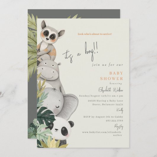 Baby Oerwoud Animals Het is een Boy Baby shower Kaart (Voorkant / Achterkant)