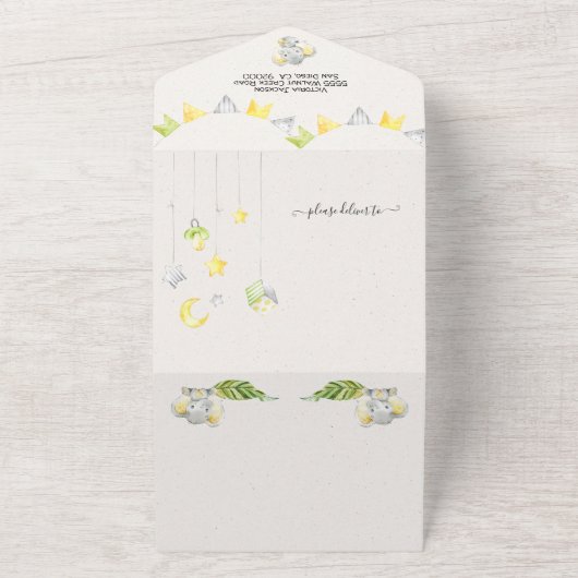 Baby Oerwoud Elephant Baby shower All In One Uitnodiging (Buitenkant)