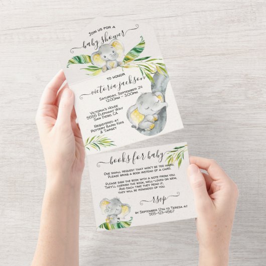 Baby Oerwoud Elephant Baby shower All In One Uitnodiging (Afscheurbaar)