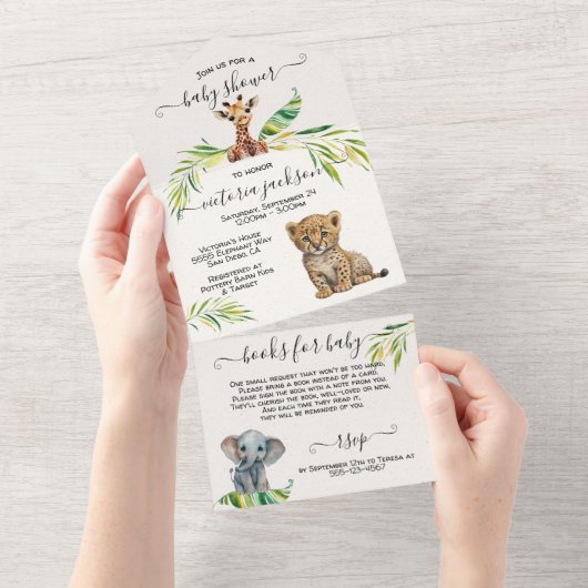 Baby Oerwoud Safari Baby shower All In One Uitnodiging (Afscheurbaar)