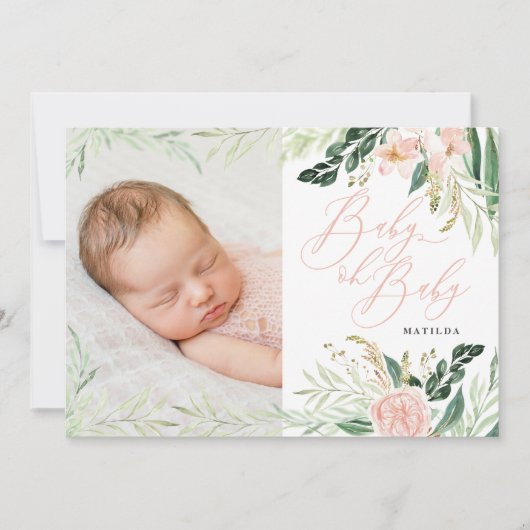 Baby oh baby roze foto aankondiging (Voorkant)