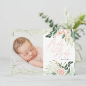 Baby oh baby roze foto aankondiging (Staand voorkant)