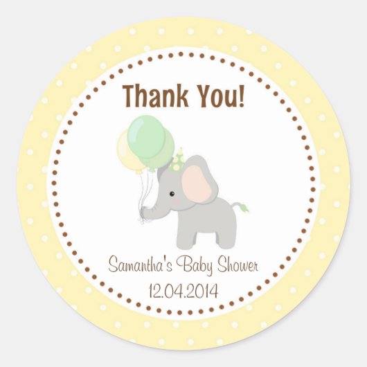 Baby Olifant Baby shower Sticker Geel (Voorkant)
