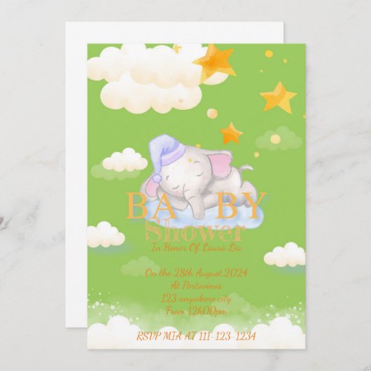 BABY OLIFANT BABY SHOWER UITNODIGING (Voorkant / Achterkant)