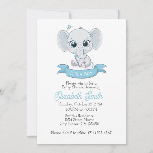 Baby Olifant Baby shower Uitnodiging Sjabloon, (Voorkant)