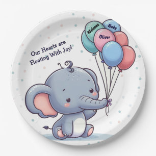 Baby Olifant Ballon Baby Shower Papieren Borden  Bordje