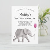 Baby Olifant Birthay Party uitnodiging Roze & Grij (Staand voorkant)