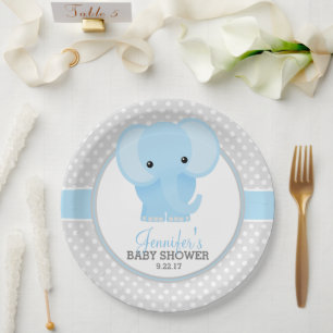 Baby olifant (blauw) Baby shower Papieren Bordje