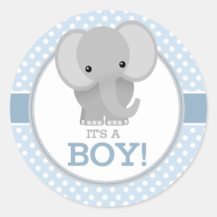 Baby Olifant (blauw) Het is een Jongen Ronde Sticker
