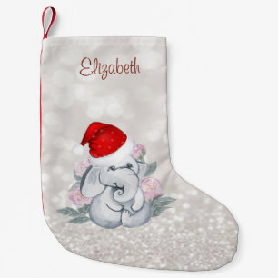 Baby Olifant Bloemen, Kerstman Hoed, Glitterende B Kleine Kerstsok