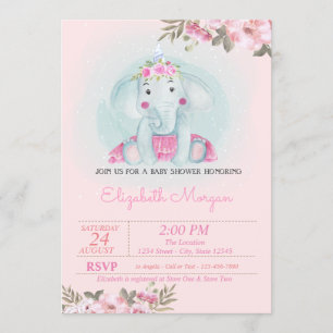 Baby Olifant, Bloemenkroon Baby Shower Kaart