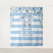 Baby olifant blos bloemig zilver Baby Shower Wandkleed (Voorkant)