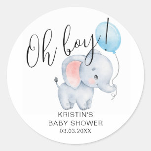 Baby Olifant & Blue Balloon Baby shower Ronde Sticker
