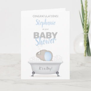 Baby Olifant Bubble Bath Boy Baby shower Kaart