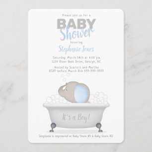 Baby Olifant Bubble Bath Boy Baby shower Kaart