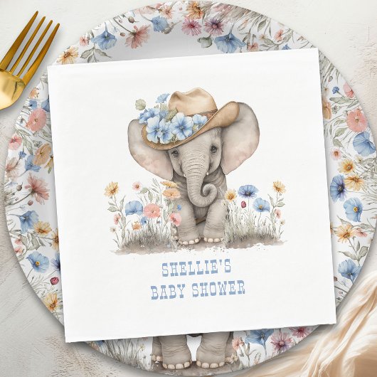 Baby Olifant Cowboy Western Boho Wildflower Servet
