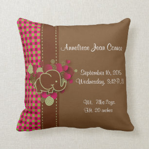 Baby olifant - Donkerroze, bruin en groen speldenv Kussen