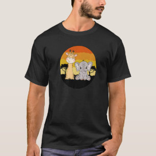 Baby Olifant en Giraffe Retro Zonsondergang Olifan T-shirt