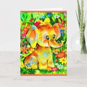 baby olifant en vogel kaart