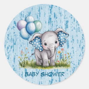 Baby Olifant en Wilde Bloem Jongen Baby Shower Ronde Sticker