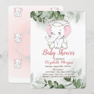 Baby olifant, Eucalyptus Greenery Baby shower Kaart