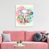 Baby Olifant Geborduurde Bloempatjes Elke Kind Canvas Afdruk (Insitu (Woonkamer))