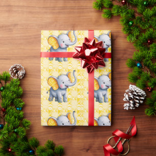 Baby Olifant Gele Stippen Oren Baby Shower Cadeaupapier