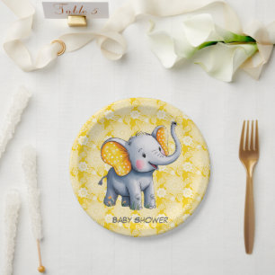 Baby Olifant Gele Stippen Oren Baby Shower Papieren Bordje