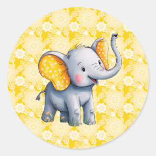 Baby Olifant Gele Stippen Oren Baby Shower Ronde Sticker