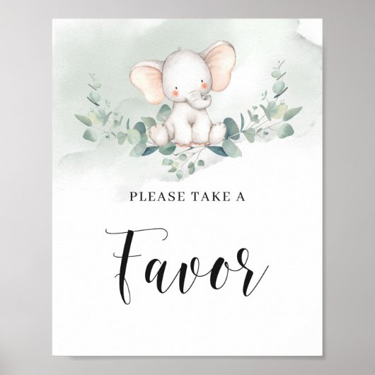 Baby olifant greenery eucalyptus boho gunstig teke poster (Voorkant)